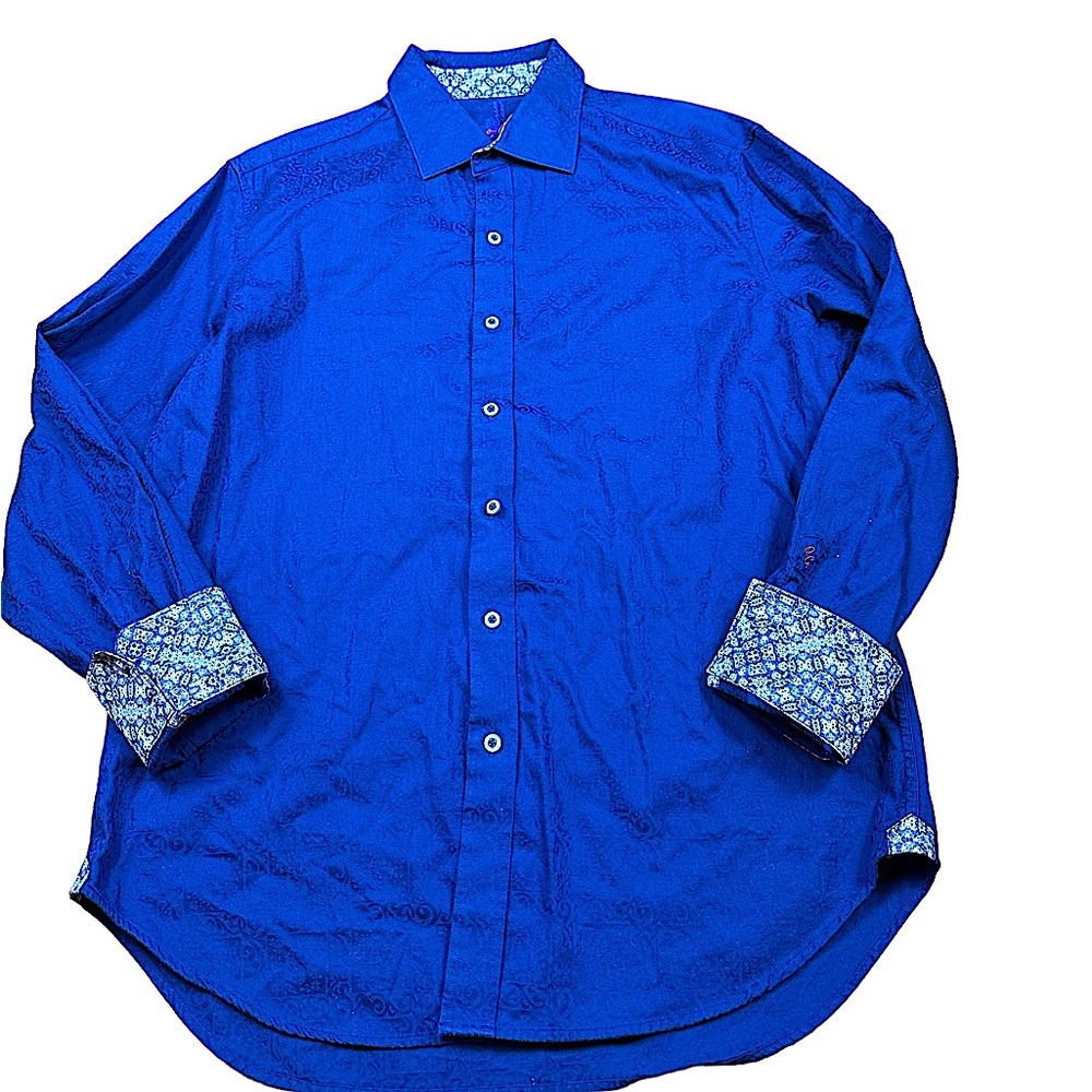 ROBERT GRAHAM: Men’s Blue Long-Sleeve Button-Up Shirt -Size Large